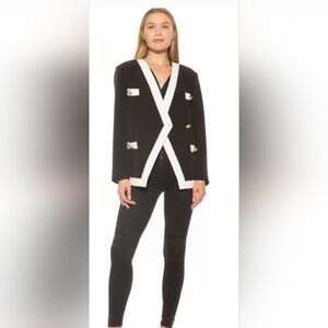 Alexia Admor Emele Oversize Contrast Trim Blazer Size XS Navy/White Gold Buttons